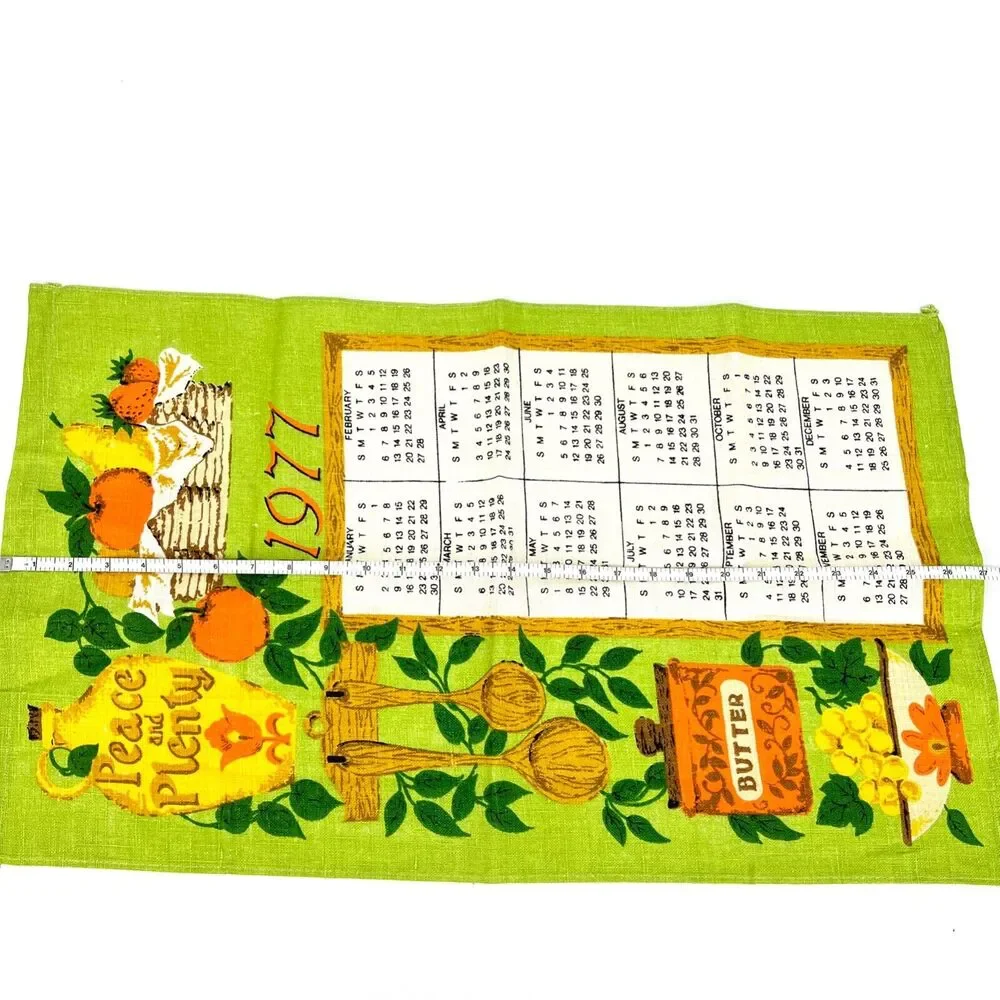 Vintage Linen Wall Calendar 1977 Fruit Kitchen Theme TV Movie Props